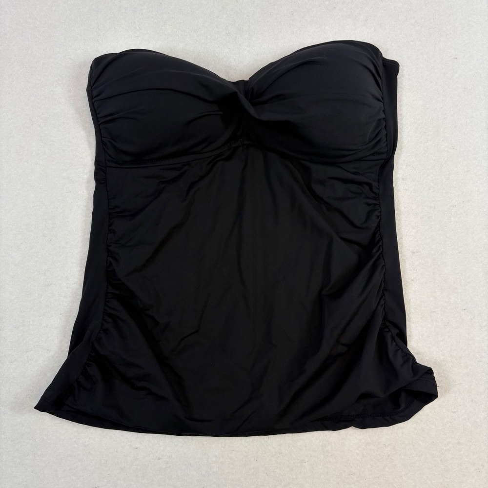 Anne Cole Tankini Swim Top Women Large Black Bandeau Twist Front Ruched